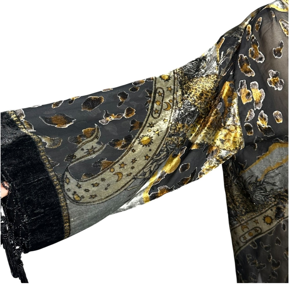 Jayley‎ Silk Blend Velvet Fringe Kimono Boho Festival Celestial Whimsigoth S-L - Picture 13 of 15